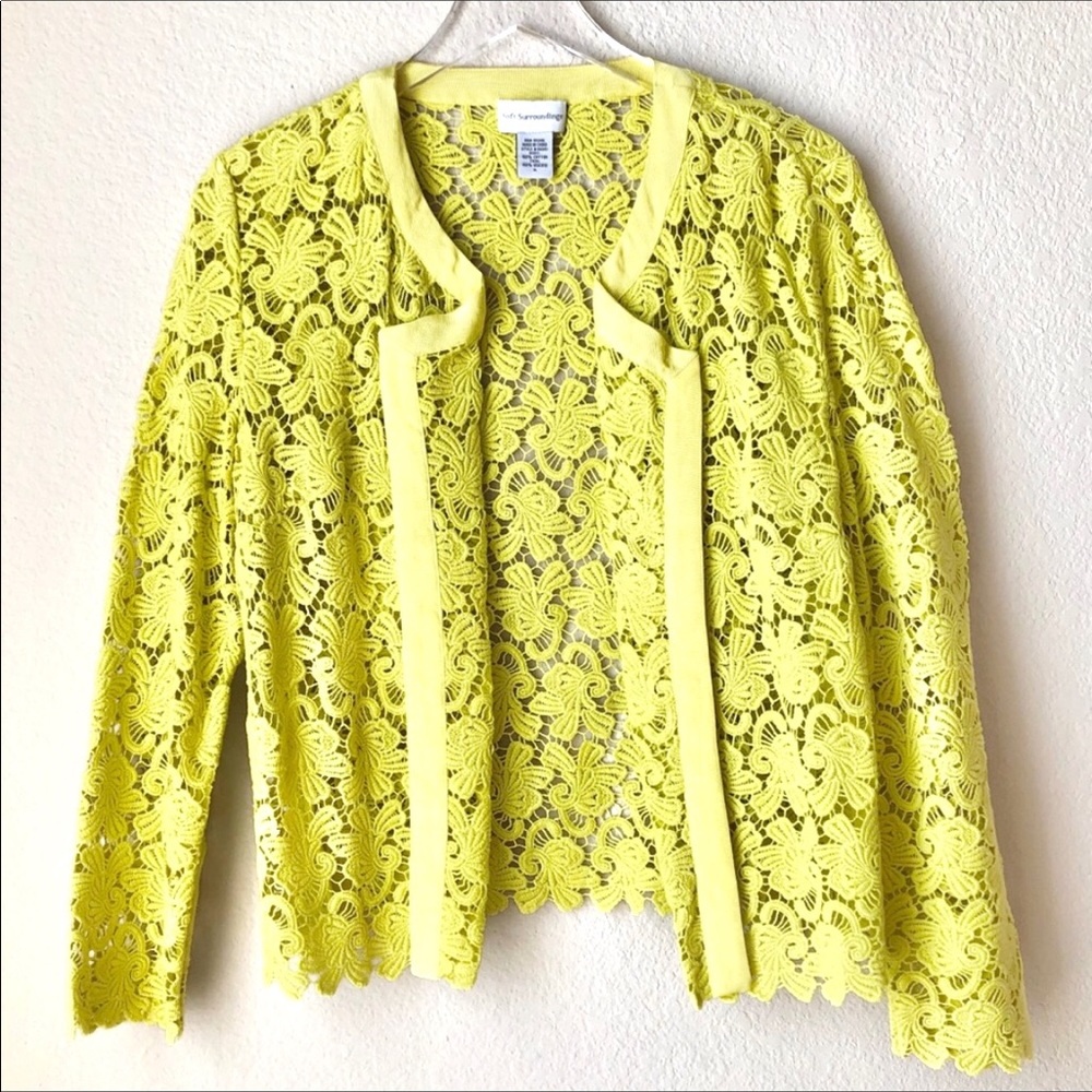 SOFT SURROUNDINGS Celine Crochet Yellow Blazer M